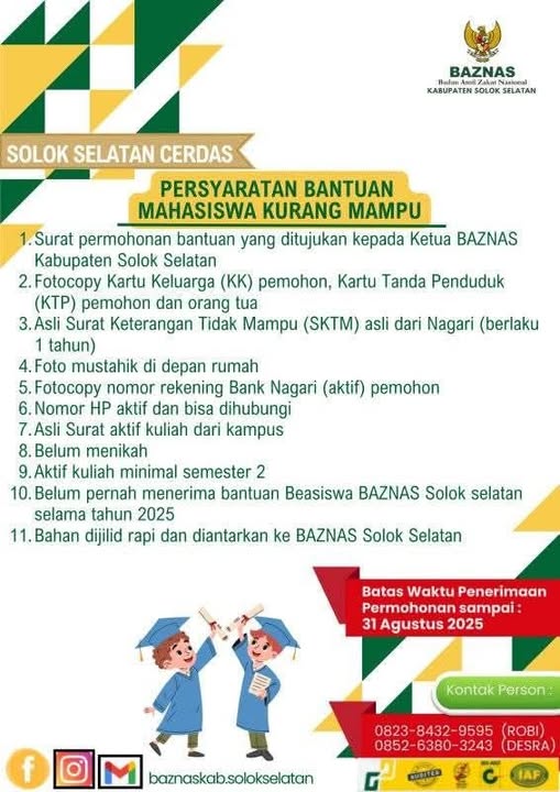 Informasi PENTING dari BAZNas Solok Selatan untuk Mahasiswa/i Solok Selatan!