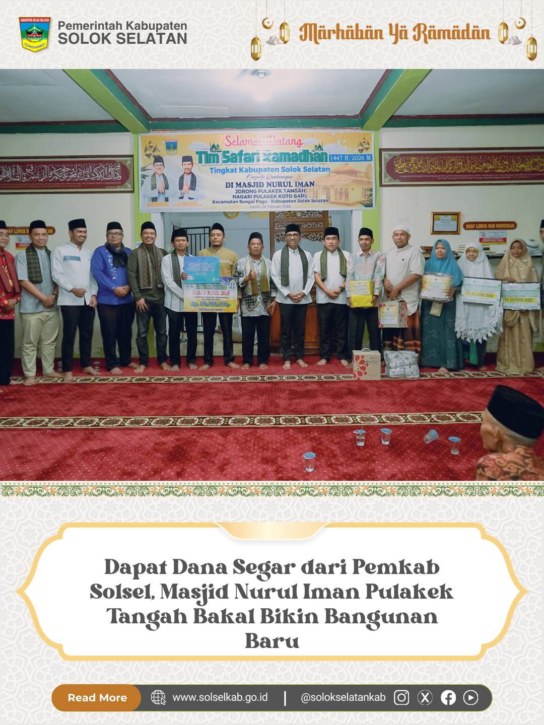 Dapat Dana Segar dari Pemkab Solsel, Masjid Nurul Iman Pulakek Tangah Bakal Bikin Bangunan Baru
