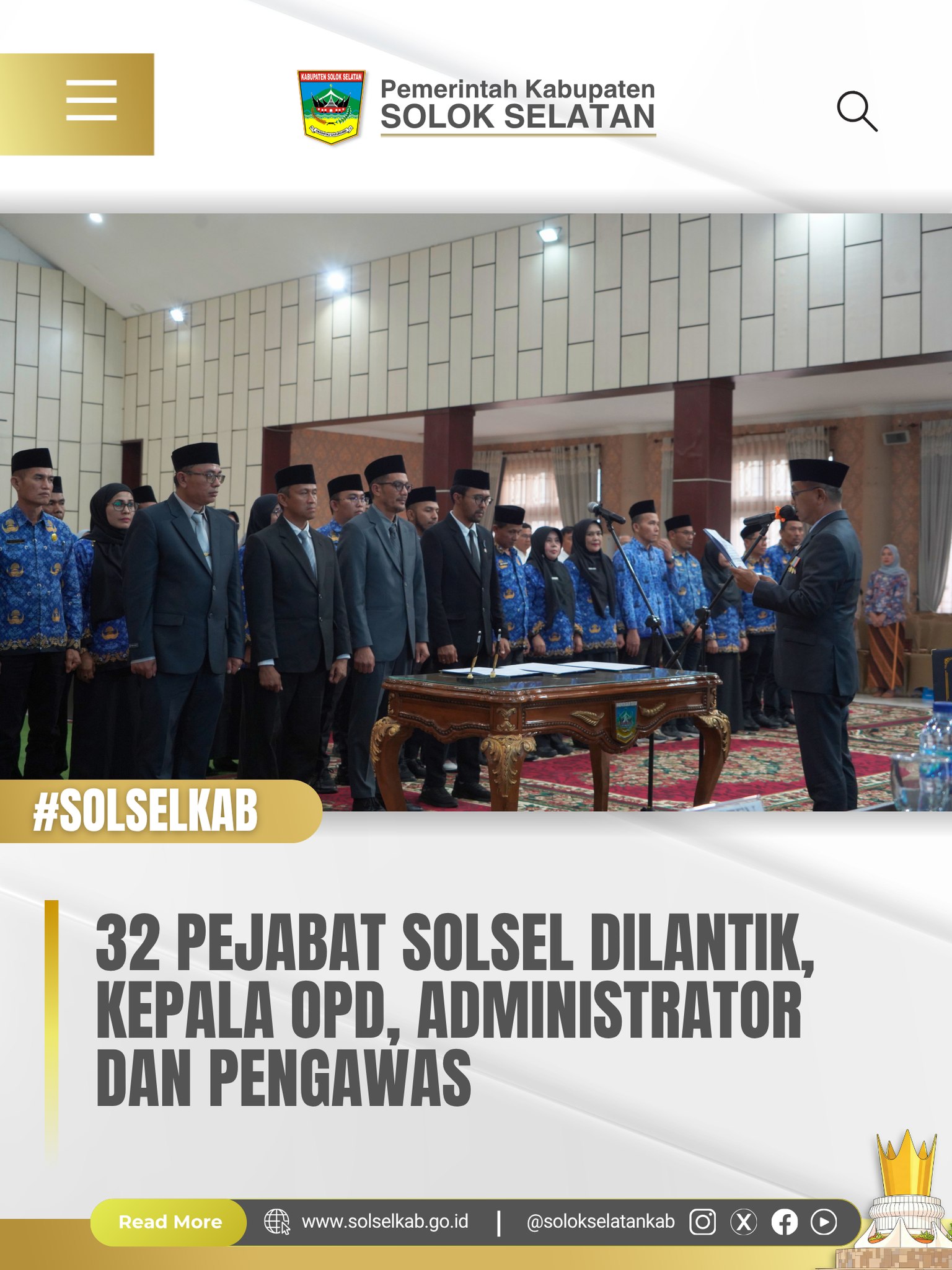 32 Pejabat Solsel Dilantik, Kepala OPD, Administrator dan Pengawas